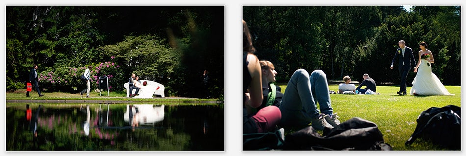 Bruidspaar tussen de mensen in het park van Tilburg