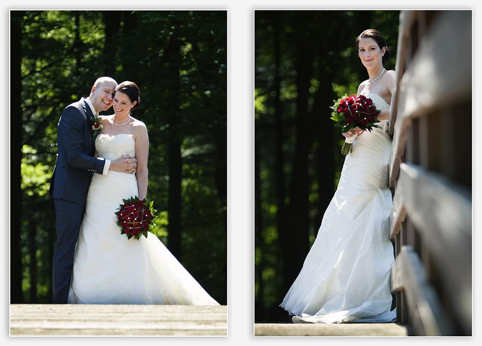 Bruidspaar op bruggetje