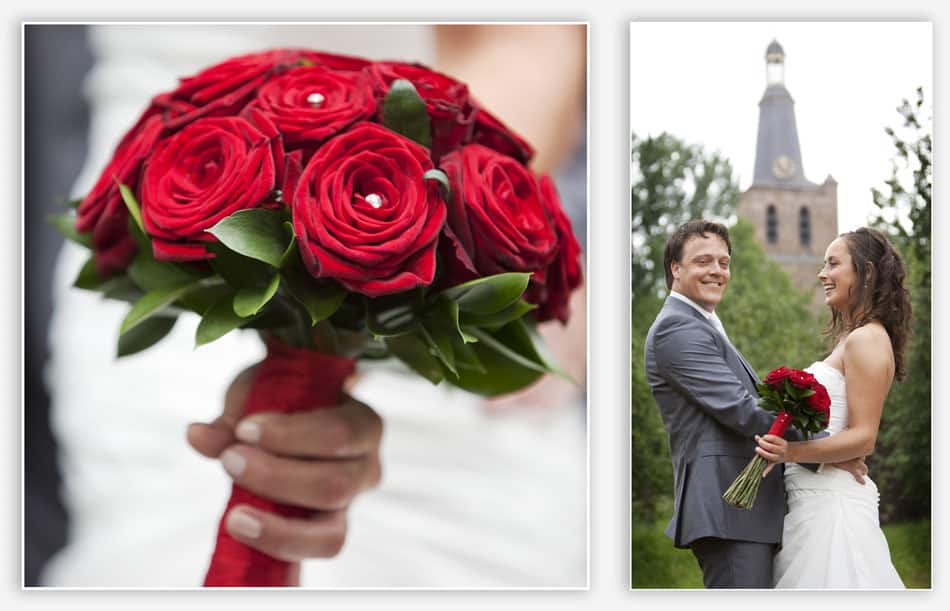 Opvallend rood bruidsboeket