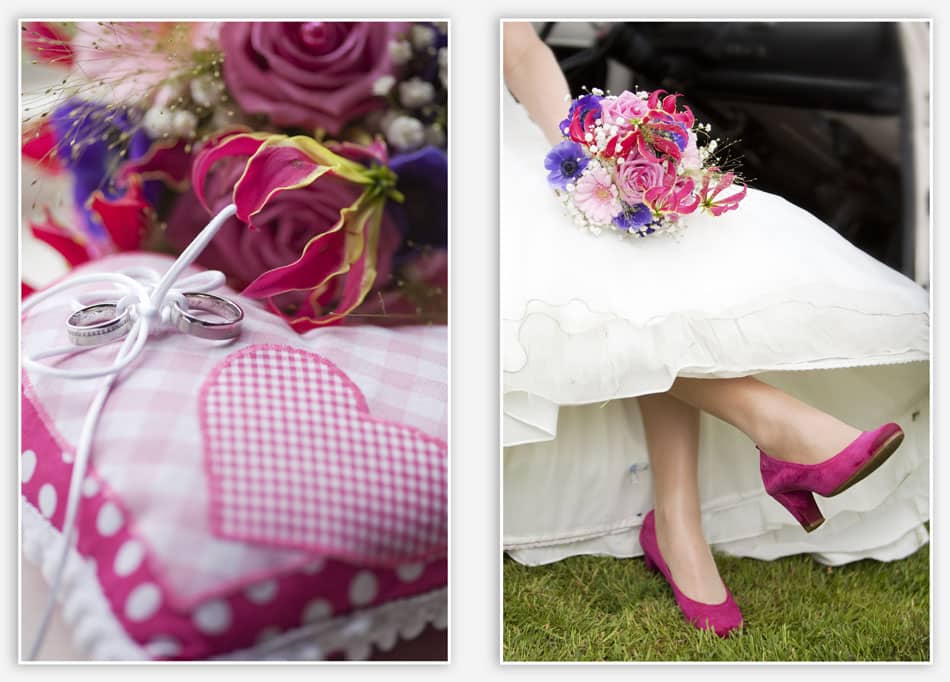 Bruidsboeket passend bij de kleuren van de dag