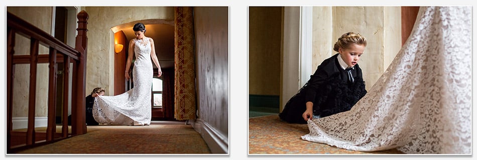 Bruid en bruidsmeisje voor de ceremonie