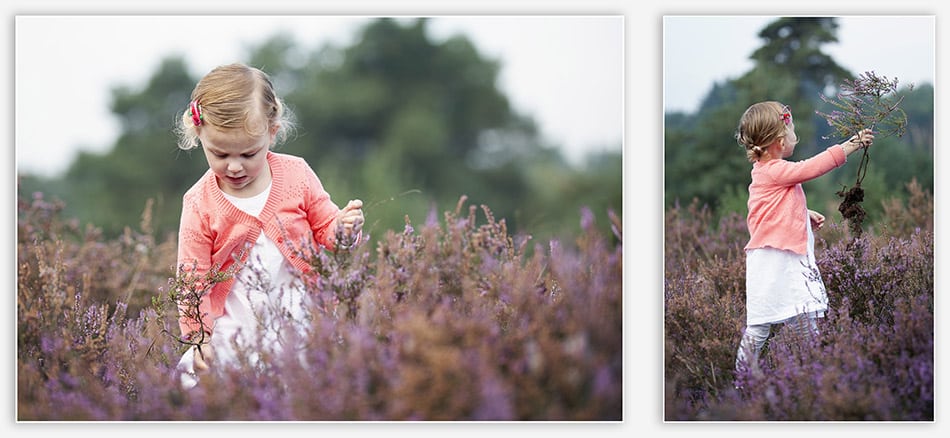meisje plukt heidebloenen