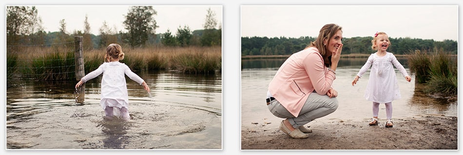 meisje valt in het meer