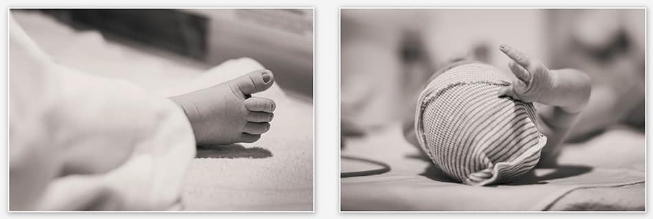 Voetje en handje van pasgeboren baby