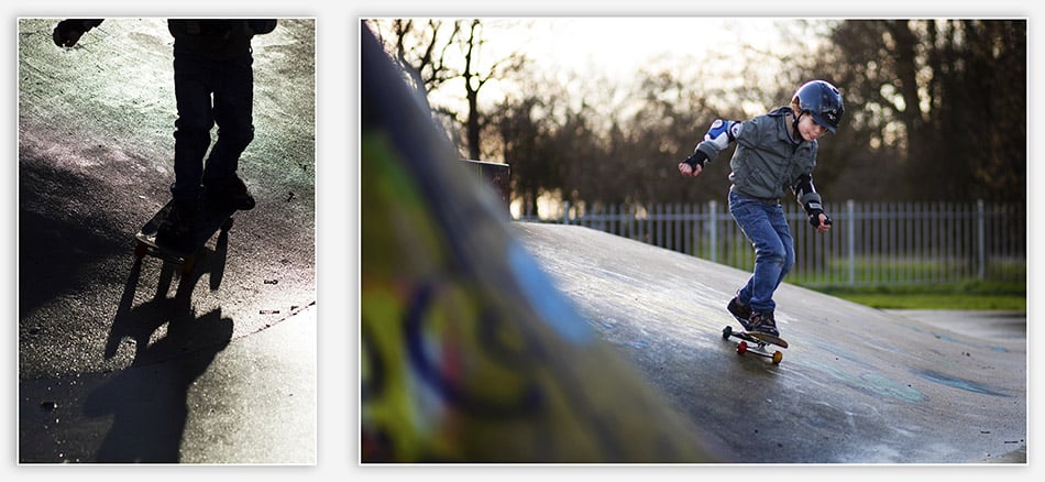 Skateboarden bij zonsondergang