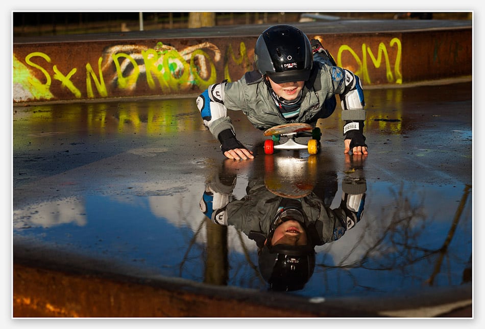 Spiegeling met skateboard