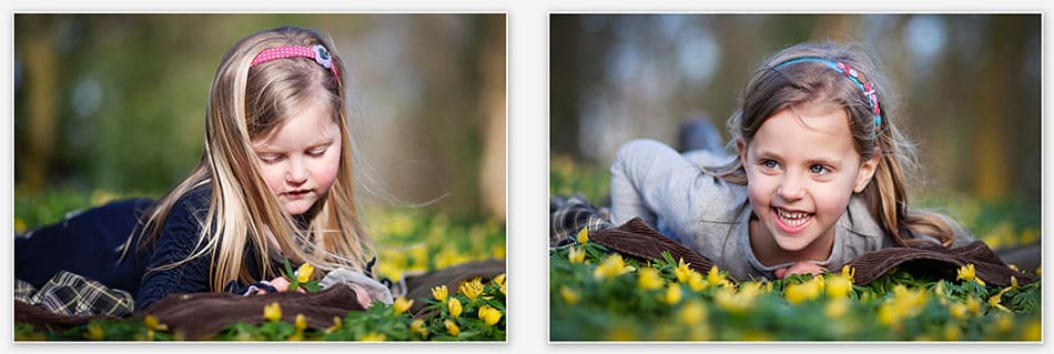 Tweelingmeisjes in bloemenveld