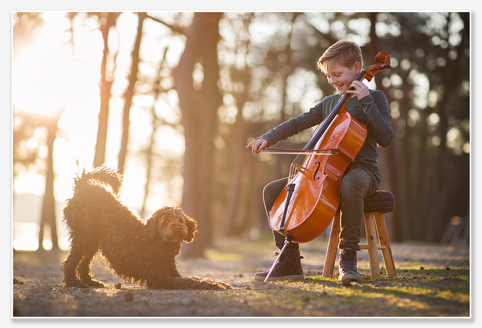 kinderfotografie met cello en hond
