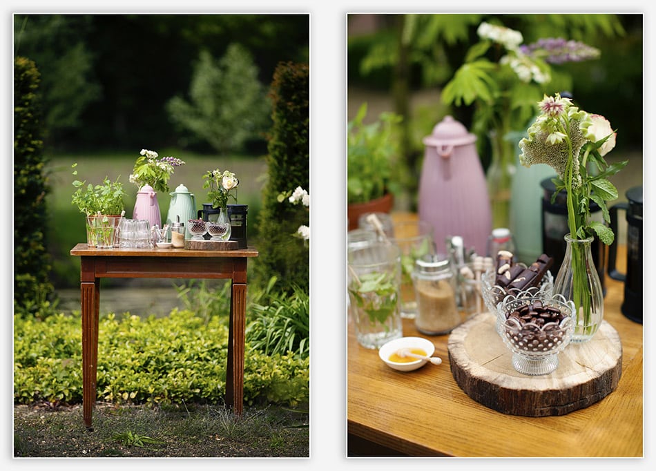 Koffietafel voor tuinbruiloft
