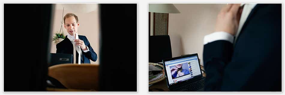 bruidegom strikt zijn stropdas