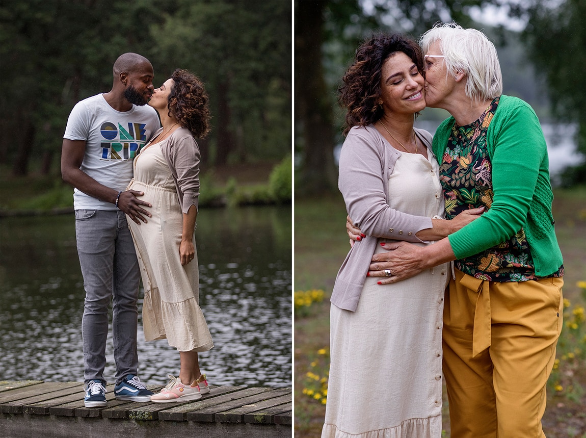 Zwangere vrouw met haar man en moeder