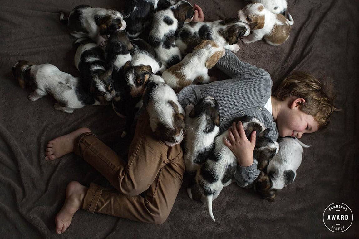 Fearless Family Awards foto van jongen met puppies