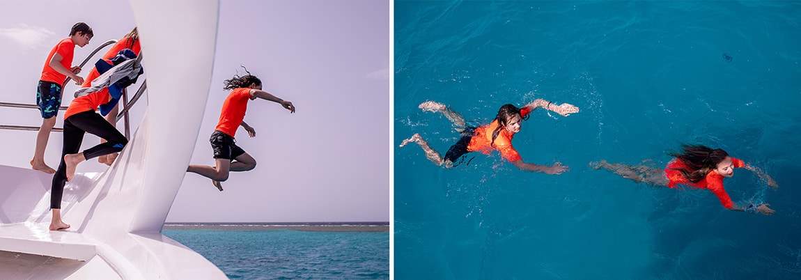 Plezier bij het springen van de boot 