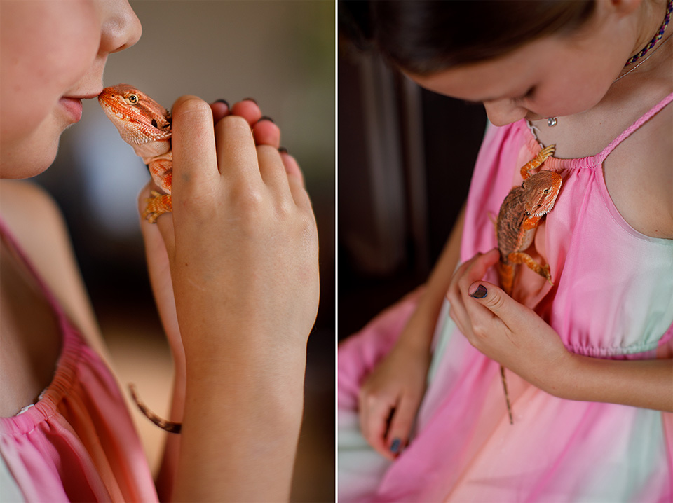 Meisje kust met oranje kleurige baardagaam